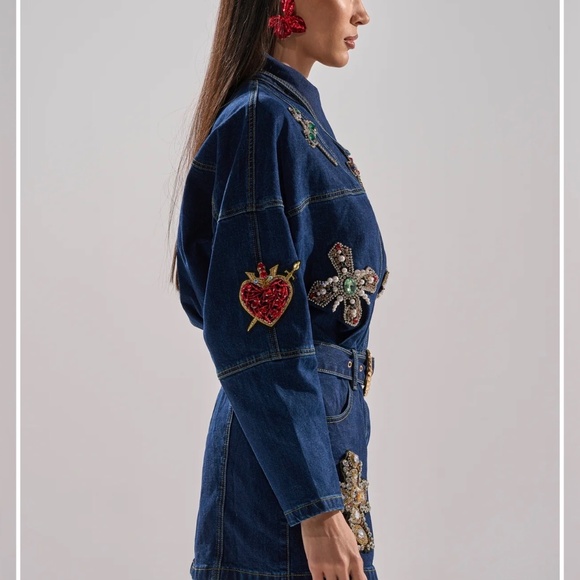 AKIRA PRETTIEST PROBLEM DENIM PATCHWORK MINI DRESS Size 2X2X - Picture 2 of 5